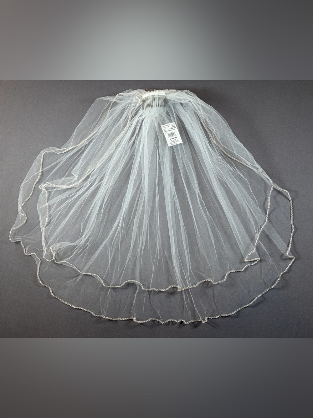 David's Bridal Soft White Two Tier Rhinestone Edge Bridal Veil Comb New USA Made - Picture 3 of 12
